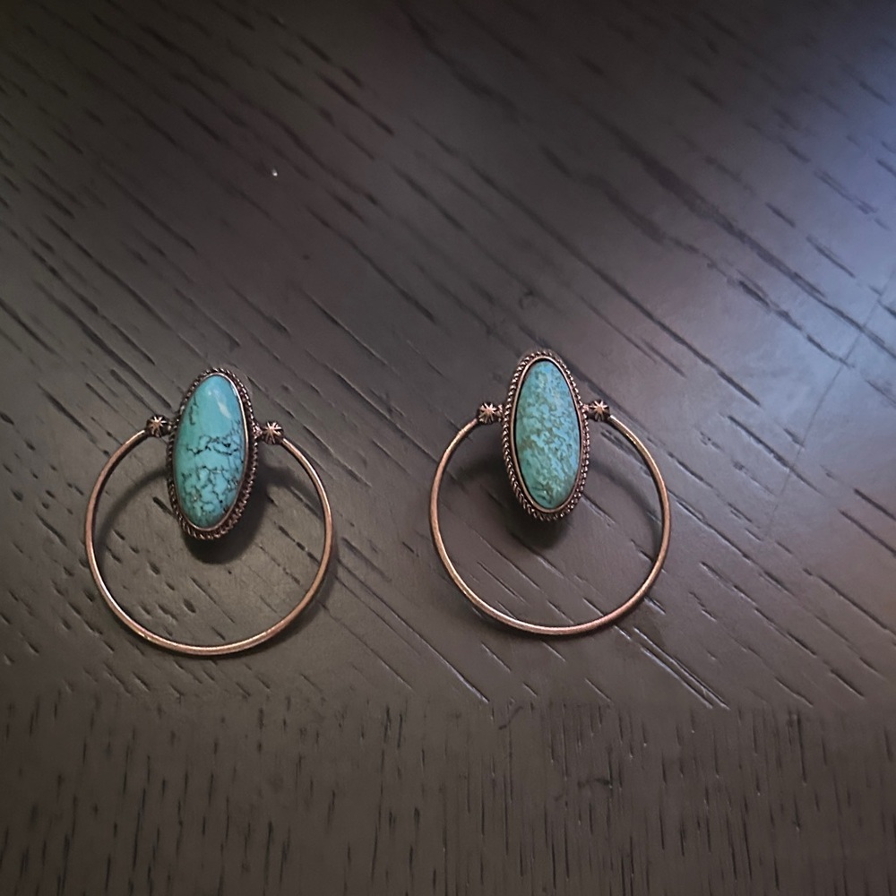 Turquoise Oval Hoop Earrings